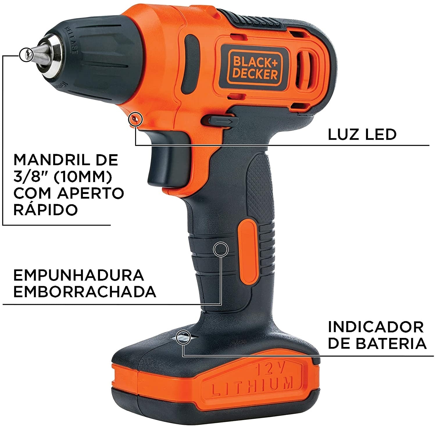 Kit Acessório Furadeira Parafusadeira Black+Decker 13pc 12v - Ld12s-br