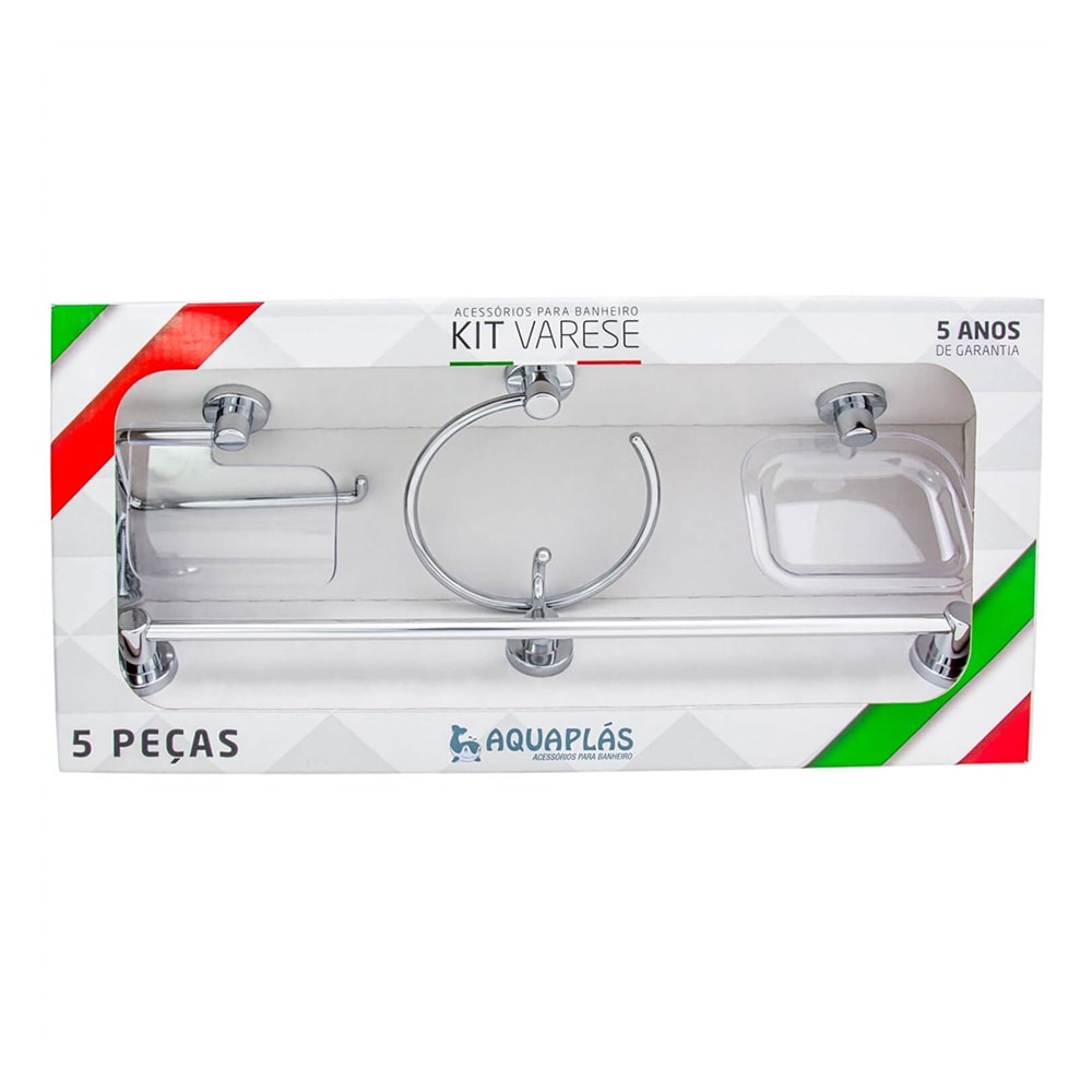 Kit Acessórios para Banheiro Aquaplás Varese 5 Peças Cromado - 004.180111