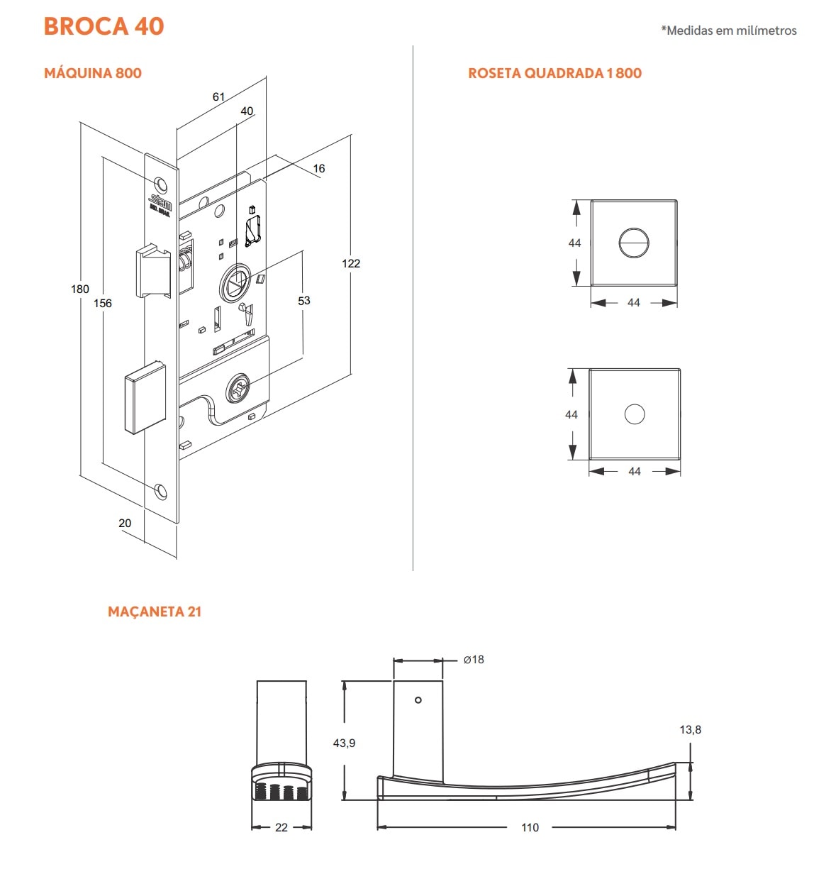 Kit Fechadura de Porta Externa Stam Lucca 800/21 40mm Inox Polido - 39278