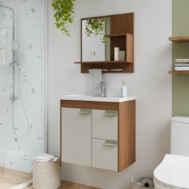 Kit Gabinete com Espelho para Banheiro MGM Tulipa Amêndoa Off Branco - 9940.33