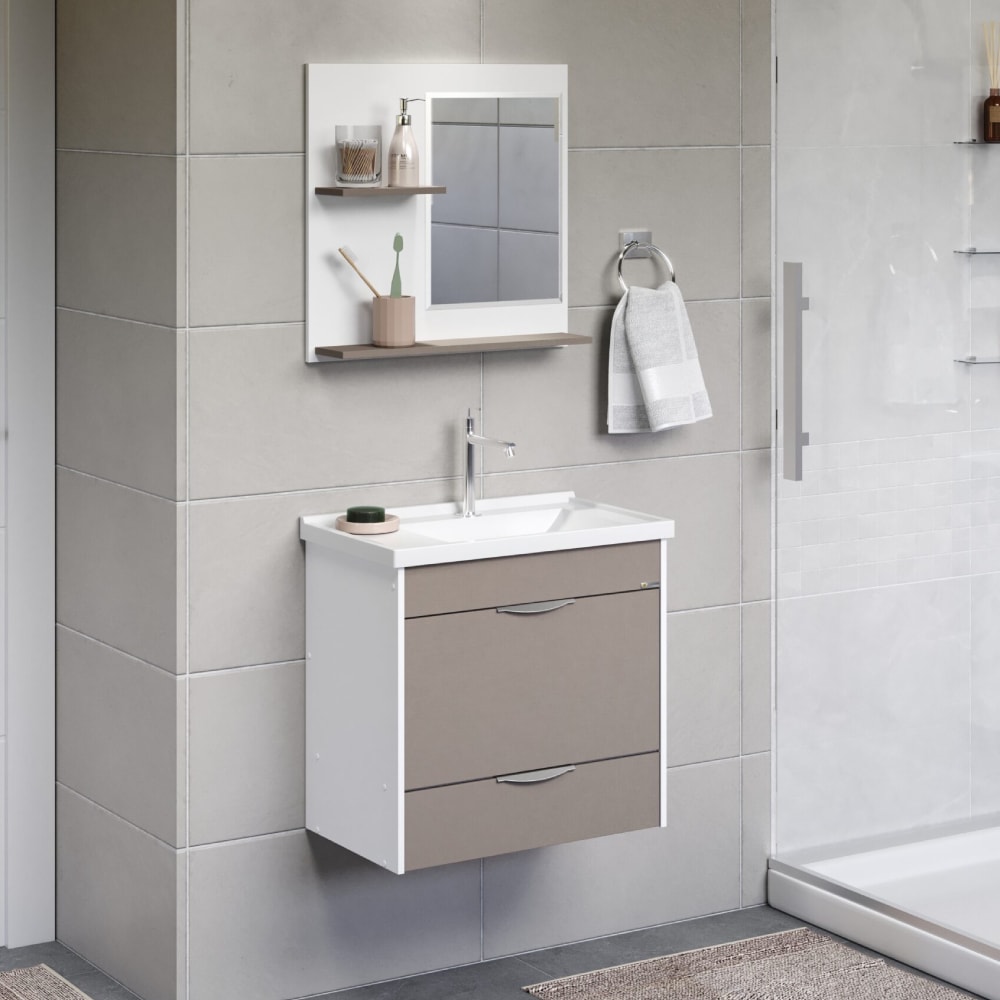 Kit Gabinete para Banheiro A.J.Rorato 55,4cm Roma Suspenso com Espelho e Pia Gianduia - 528447