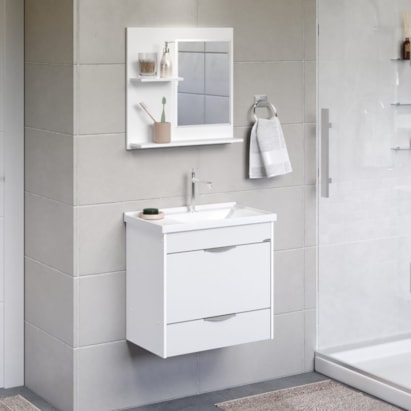 Kit Gabinete para Banheiro A.J.Rorato 55,4cm Roma Suspenso com Espelho e Pia Texturizado Branco - 528441