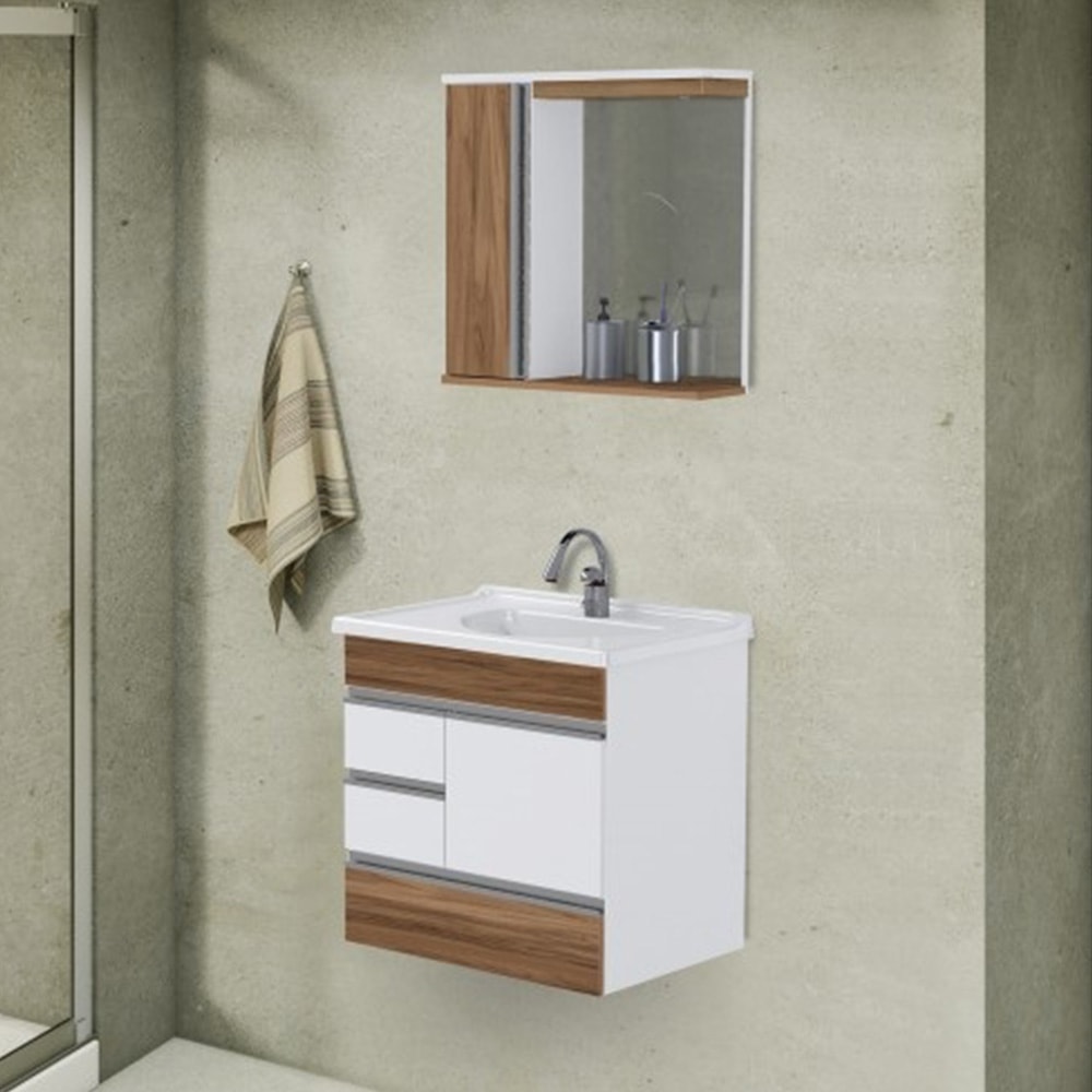 Kit Gabinete para Banheiro A.J.Rorato 59,5cm Modena Suspenso Nogal Sevilha - 557829