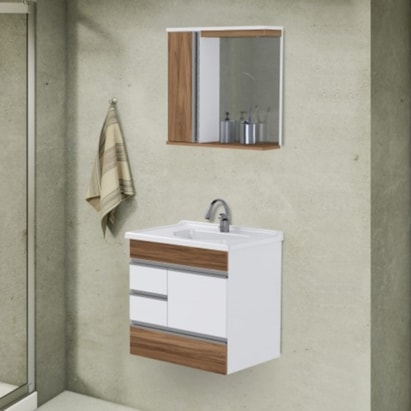 Kit Gabinete para Banheiro A.J.Rorato 59,5cm Modena Suspenso Nogal Sevilha - 557829