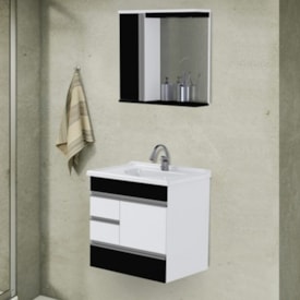 Kit Gabinete para Banheiro A.J.Rorato 59,5cm Modena Suspenso Preto Texturizado - 557842