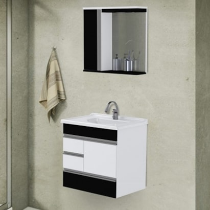 Kit Gabinete para Banheiro A.J.Rorato 59,5cm Modena Suspenso Preto Texturizado - 557842