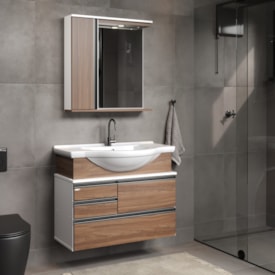 Kit Gabinete para Banheiro A.J.Rorato 83,5cm Firenze Suspenso com Espelho e Pia Nogal Sevilha - 574229