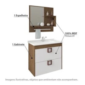 Kit Gabinete para Banheiro com Espelho Lírio Amendoa e Branco - 9941.33