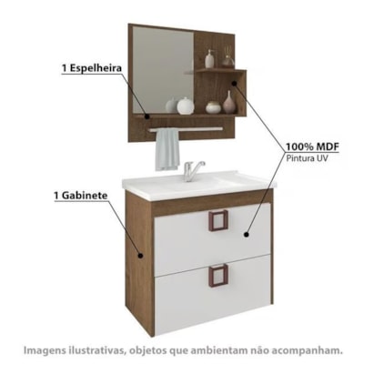Kit Gabinete para Banheiro com Espelho Lírio Amendoa e Branco - 9941.33
