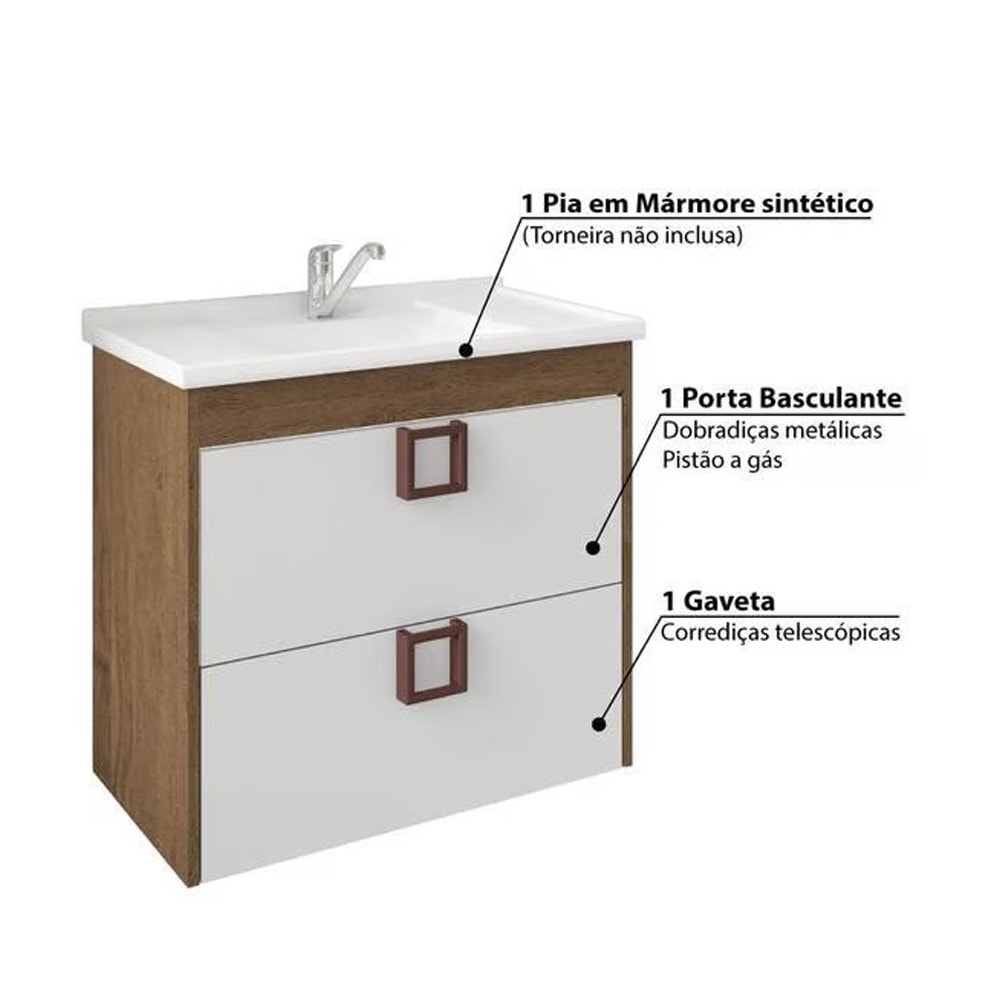 Kit Gabinete para Banheiro com Espelho Lírio Amendoa e Branco - 9941.33