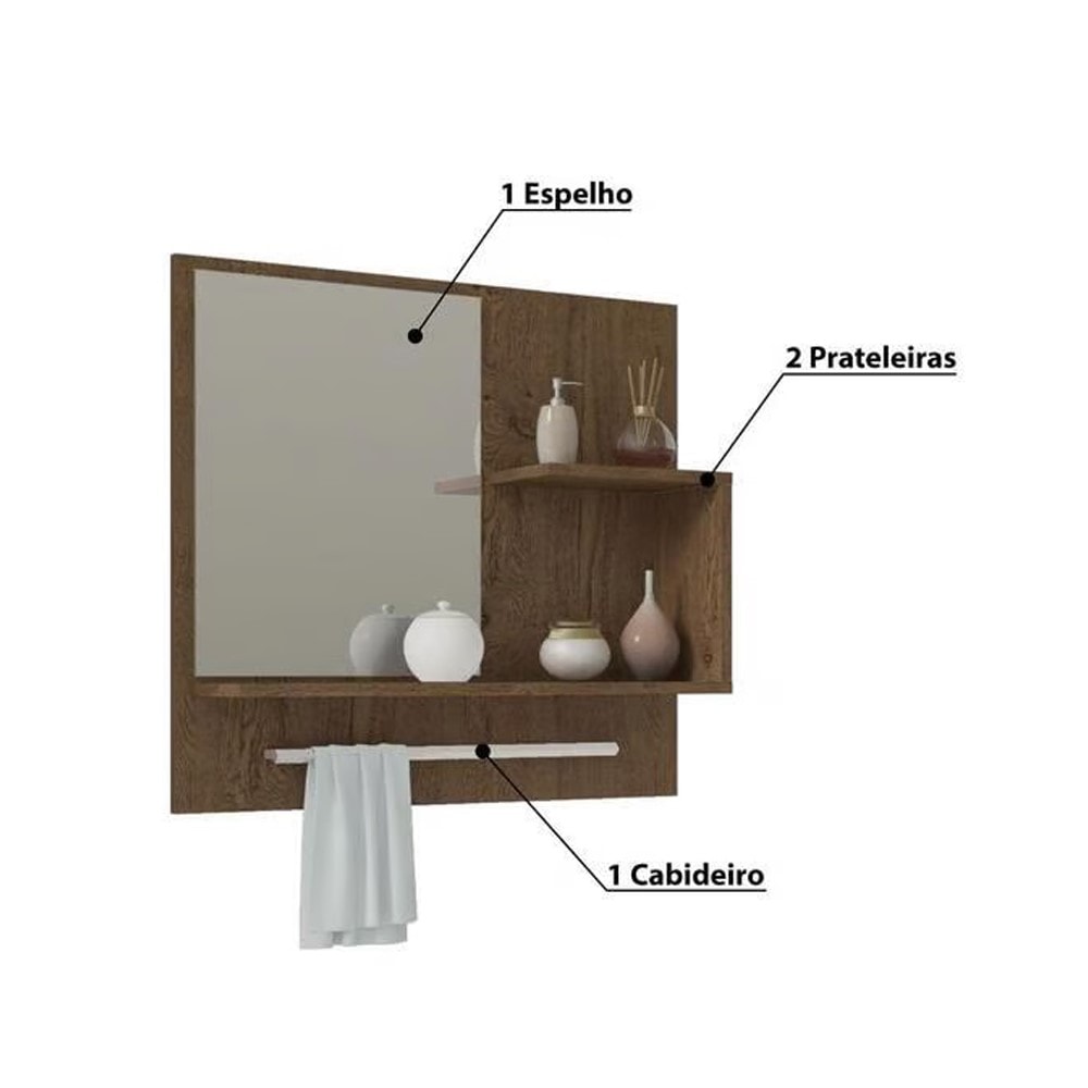 Kit Gabinete para Banheiro com Espelho Lírio Amendoa e Branco - 9941.33