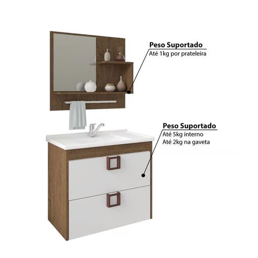 Kit Gabinete para Banheiro com Espelho Lírio Amendoa e Branco - 9941.33