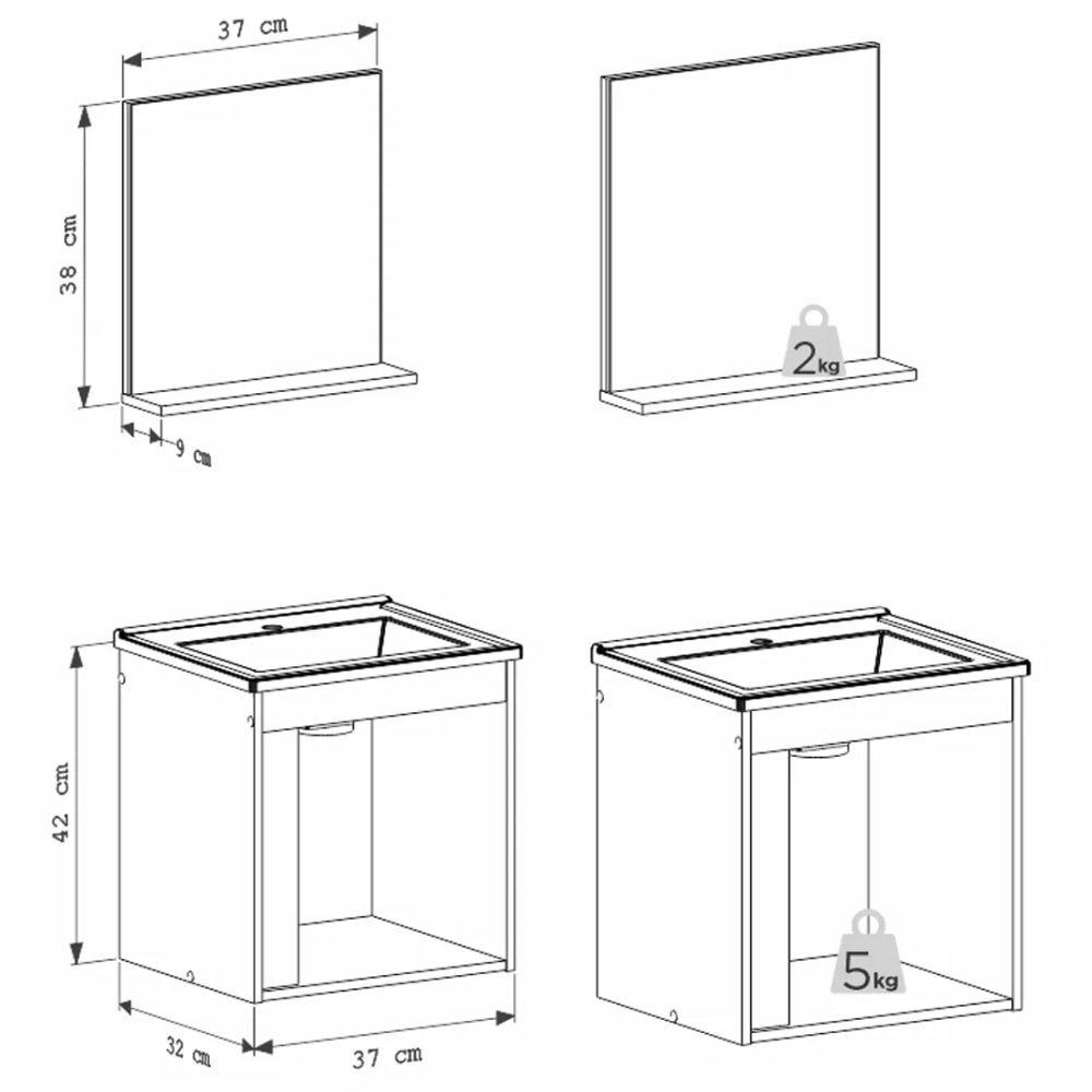 Kit Gabinete para Banheiro Cozimax Onix 40cm Preto - 101196