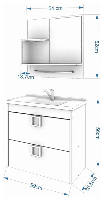 Kit Gabinete para Banheiro em MDF MGM Lírio 59cm Café e Branco - 9941.30