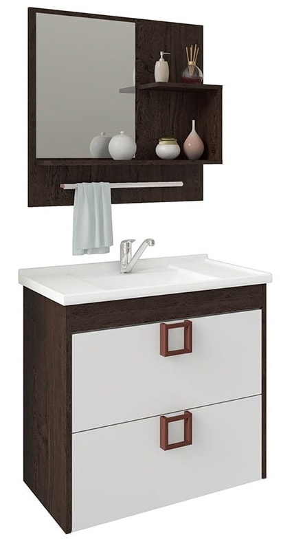 Kit Gabinete para Banheiro em MDF MGM Lírio 59cm Café e Branco - 9941.30