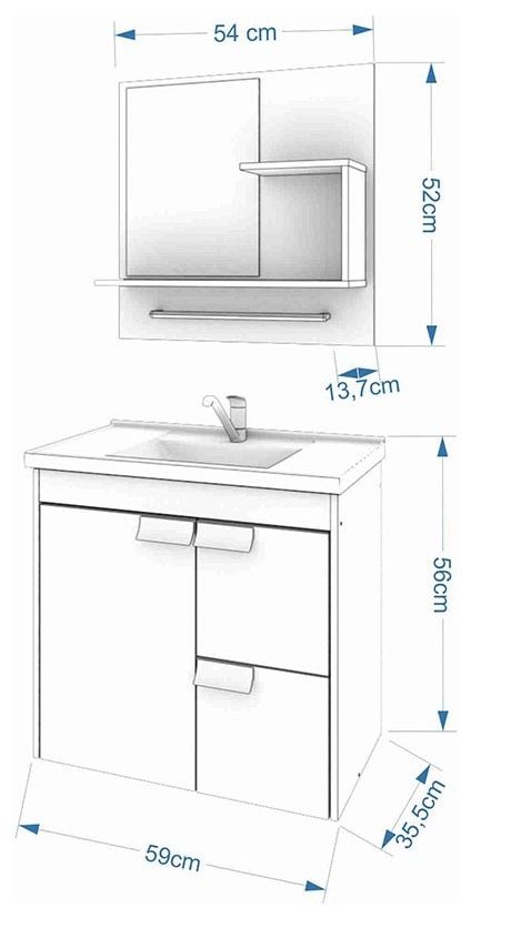 Kit Gabinete para Banheiro em MDF MGM Tulipa 59cm Amendoa e Off White - 9940.34