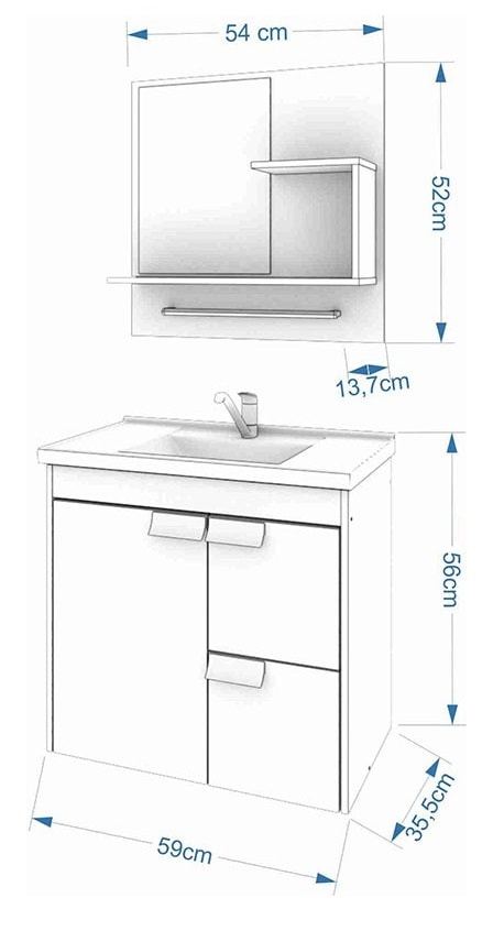 Kit Gabinete para Banheiro em MDF MGM Tulipa 59cm Café e Branco - 9940.30