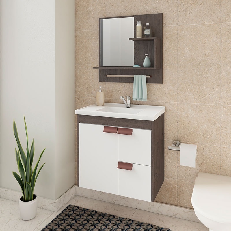 Kit Gabinete para Banheiro em MDF MGM Tulipa 59cm Café e Branco - 9940.30