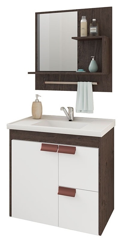 Kit Gabinete para Banheiro em MDF MGM Tulipa 59cm Café e Branco - 9940.30