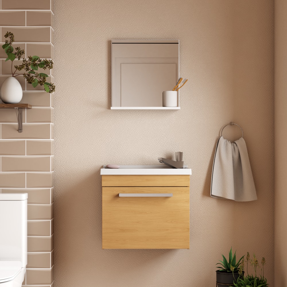 Kit Gabinete para Banheiro Espelheira e Lavatório Agata Cozimax Jequitibá 45cm - 102813