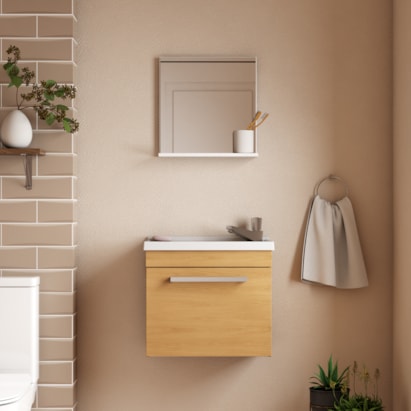 Kit Gabinete para Banheiro Espelheira e Lavatório Agata Cozimax Jequitibá 45cm - 102813