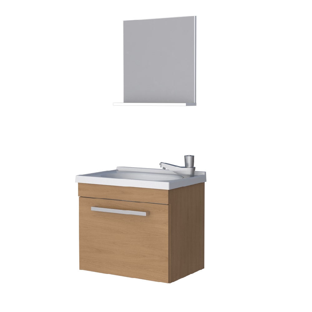 Kit Gabinete para Banheiro Espelheira e Lavatório Agata Cozimax Jequitibá 45cm - 102813