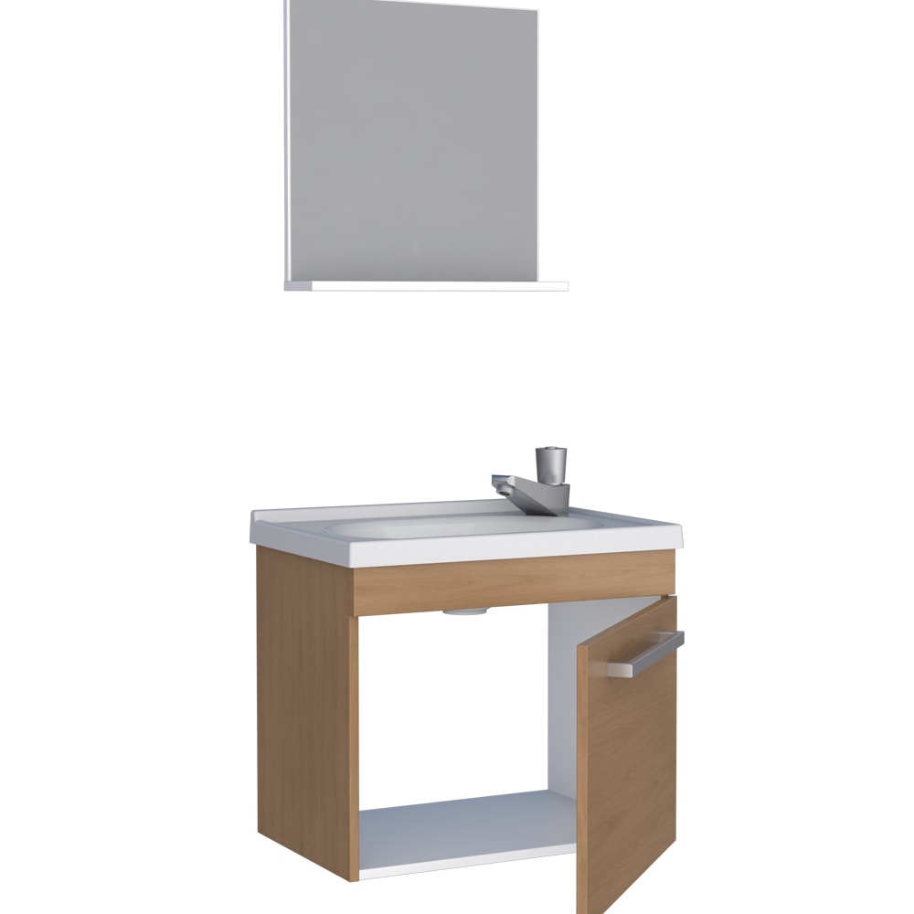 Kit Gabinete para Banheiro Espelheira e Lavatório Agata Cozimax Jequitibá 45cm - 102813