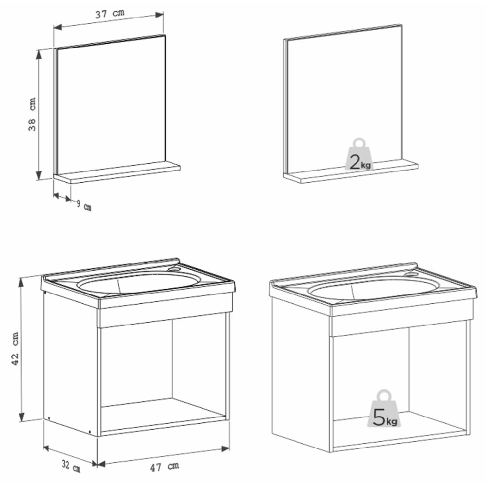 Kit Gabinete para Banheiro Espelheira e Lavatório Agata Cozimax Jequitibá 45cm - 102813