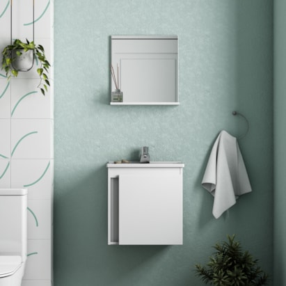 Kit Gabinete Para Banheiro Espelheira E Lavatório Ônix Cozimax Branco 40cm - 101268