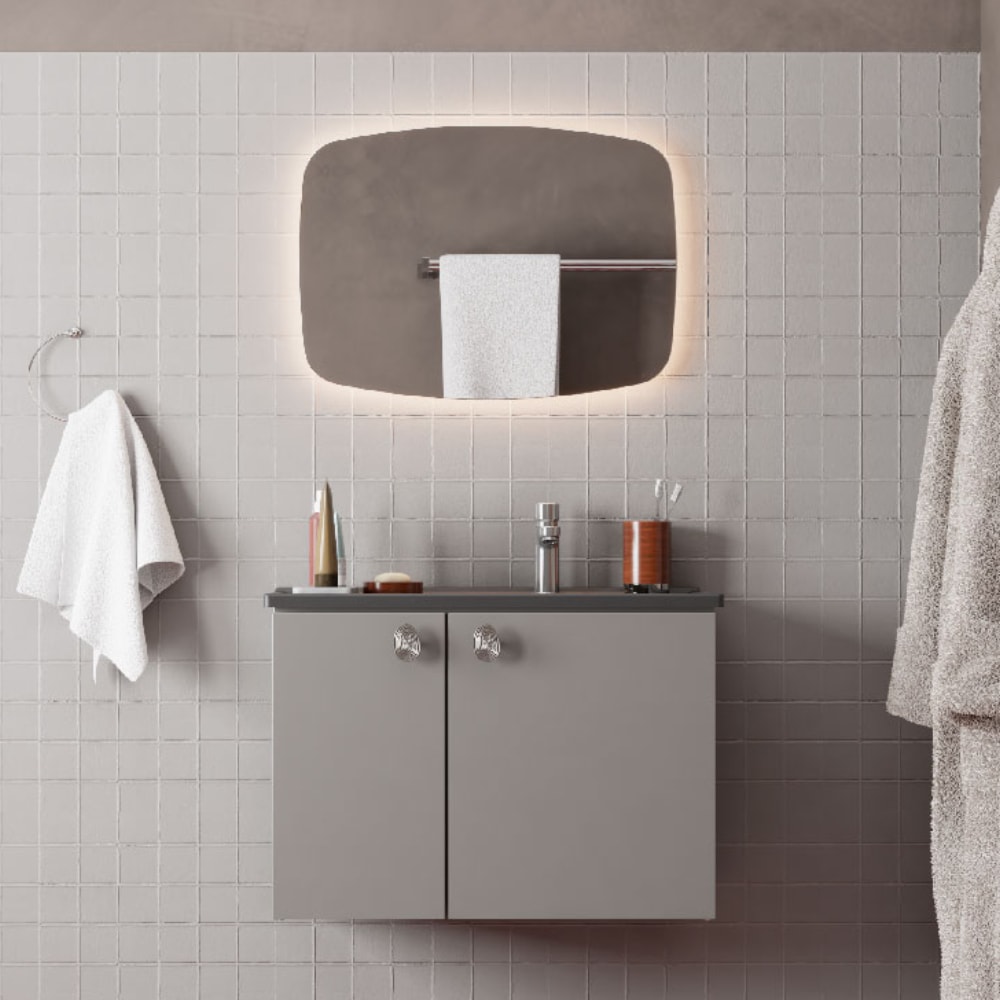 Kit Gabinete Para Banheiro Espelheira E Lavatório Taruma Cozimax Preto Fosco 60cm - 103463