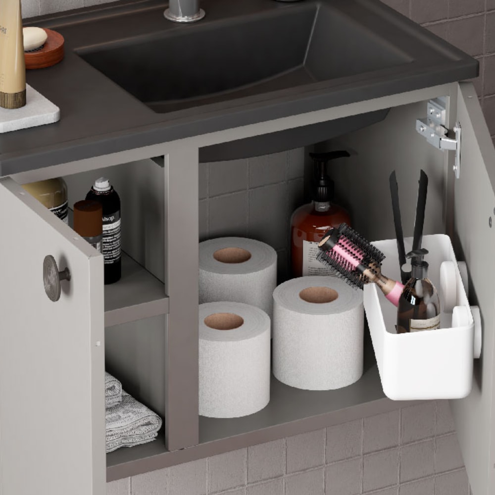 Kit Gabinete Para Banheiro Espelheira E Lavatório Taruma Cozimax Preto Fosco 60cm - 103463