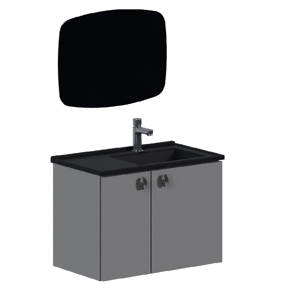 Kit Gabinete Para Banheiro Espelheira E Lavatório Taruma Cozimax Preto Fosco 60cm - 103463