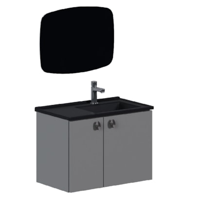 Kit Gabinete Para Banheiro Espelheira E Lavatório Taruma Cozimax Preto Fosco 60cm - 103463