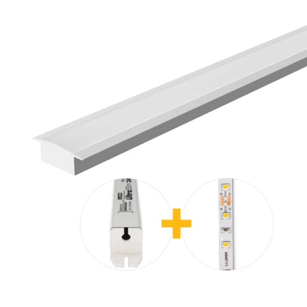 Kit Perfil LLUMM Embutir 25x8mm 15W 4000K 1 Metros Branco - PFF22C4K1MBC