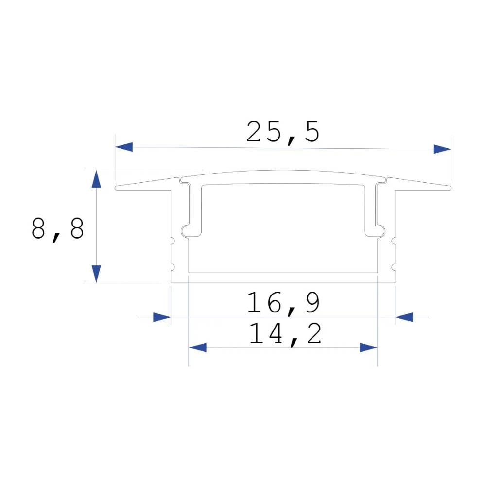 Kit Perfil LLUMM Embutir 25x8mm 15W 4000K 1 Metros Branco - PFF22C4K1MBC