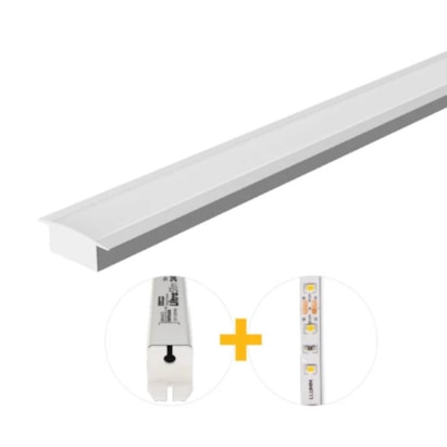 Kit Perfil LLUMM Embutir 25x8mm 2 Metros 15W 4000K Branco - PFF22C4K2MBC