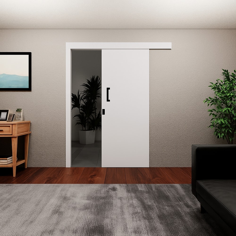 Kit Porta de Correr MGM Melamínica 215X080X06cm Abertura Direita Sobrepor Branco - 112464