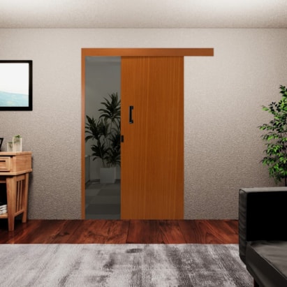 Kit Porta de Correr MGM Melamínica 215X080X06cm Abertura Direita Sobrepor Mogno - 93475