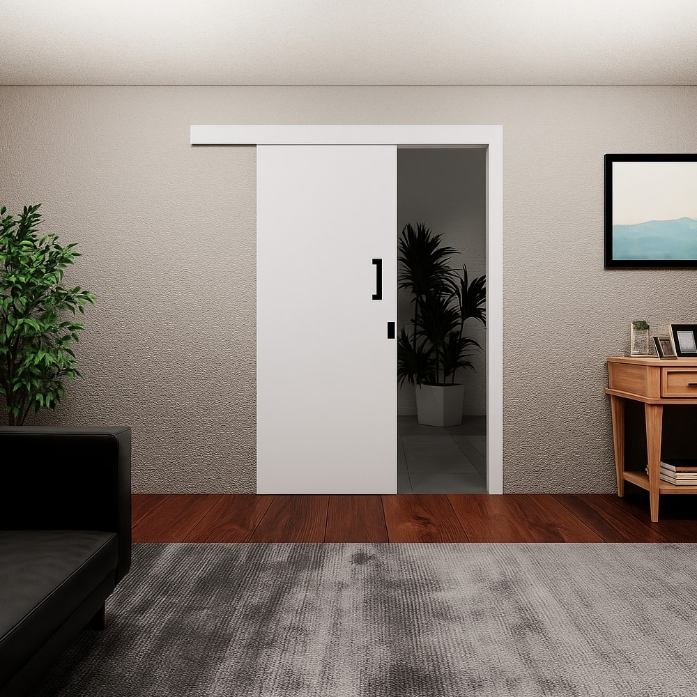 Kit Porta de Correr MGM Melamínica 215X080X06cm Abertura Esquerda Sobrepor Branco - 84390