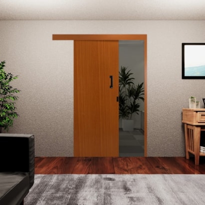 Kit Porta de Correr MGM Melamínica 215X090X06cm Abertura Esquerda Sobrepor Mogno - 56067