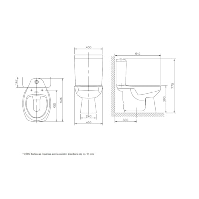 Kit Vaso Sanitário Bacia com Caixa Acoplada Incepa Thema Branca - 1257230010100