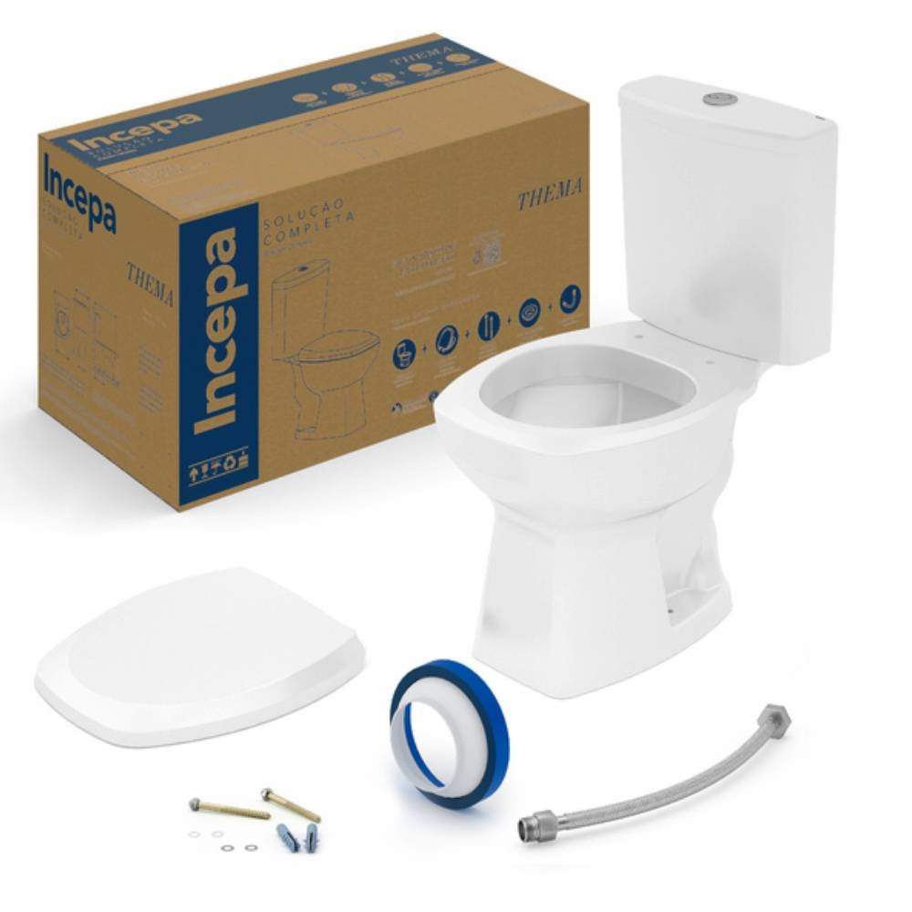 Kit Vaso Sanitário Bacia com Caixa Acoplada Incepa Thema Branca - 1257230010100