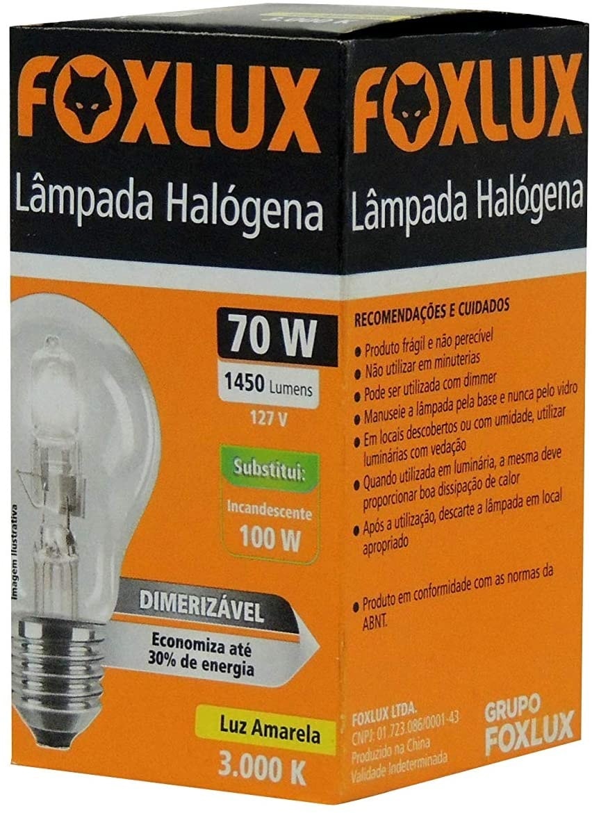 Lâmpada Hálogena Clássica Foxlux 70w 127v - Hc70.1