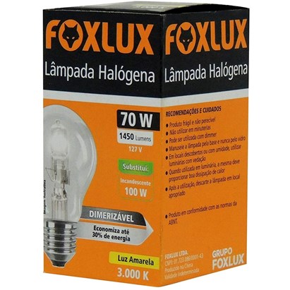 Lâmpada Hálogena Clássica Foxlux 70w 127v - Hc70.1