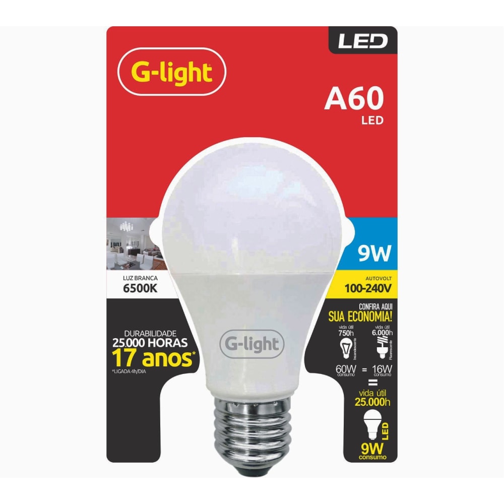 Lâmpada LED Bulbo 9W 6500K Bivolt G-Light - 300002