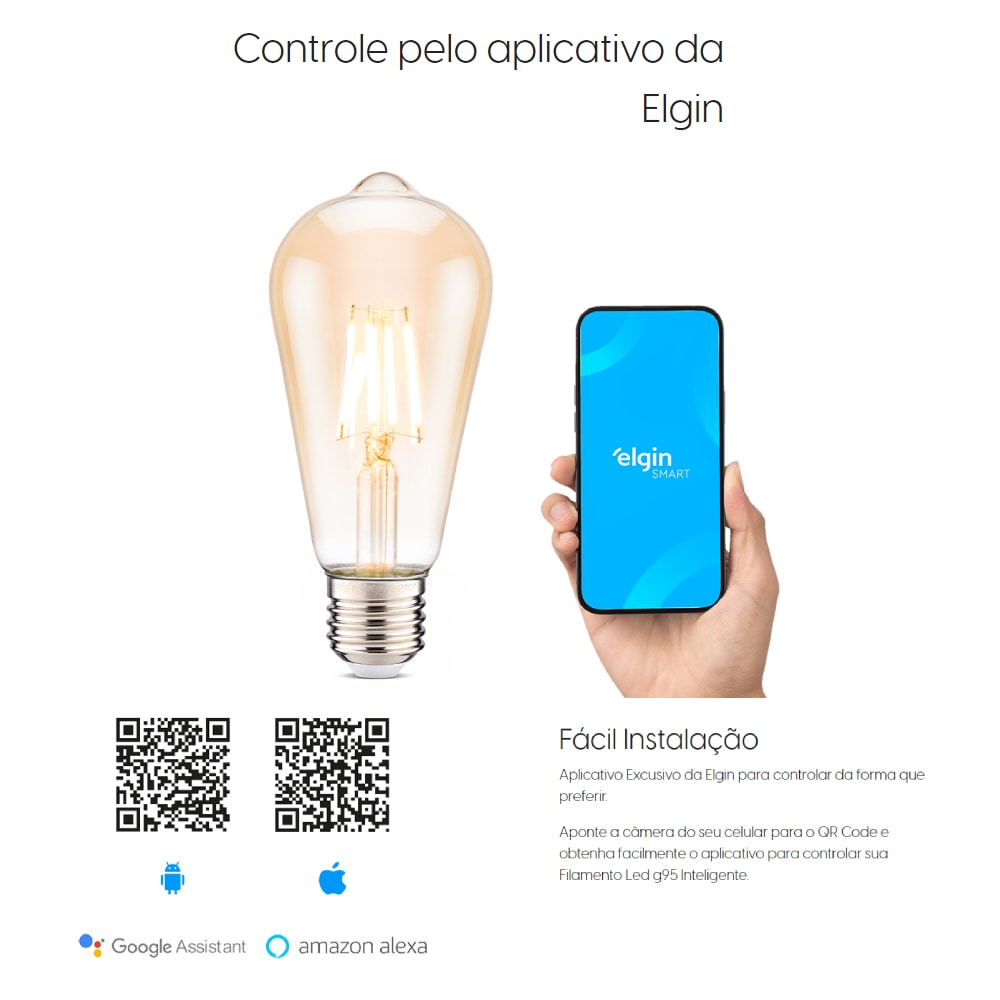 Lâmpada LED Filamento Elgin Inteligente ST64 6W 2000K - 48LST64WIFI0
