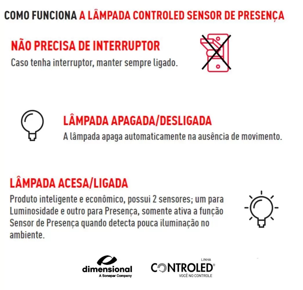 Lâmpada LED Ourolux Controle led Com Sensor de Presença 9w 6500k - 20510