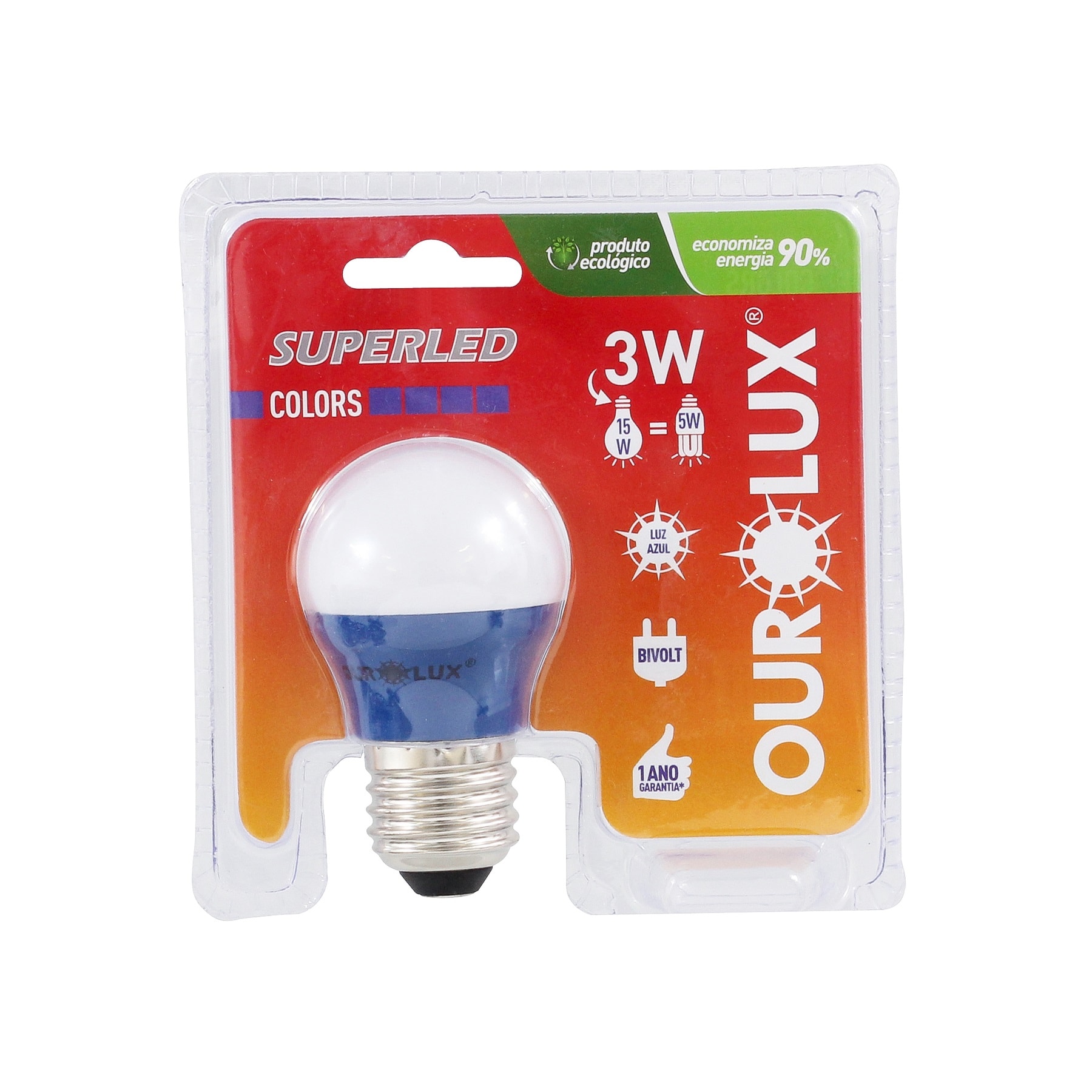Lâmpada LED Ourolux Superled Bolinha Colors 3W Azul Bivolt - 05432