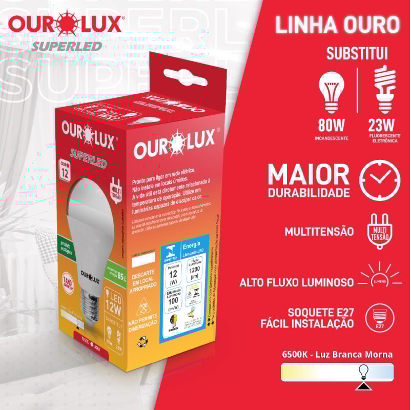 Lâmpada LED Ourolux Superled Ouro 12w Bivolt 6500k - 20041
