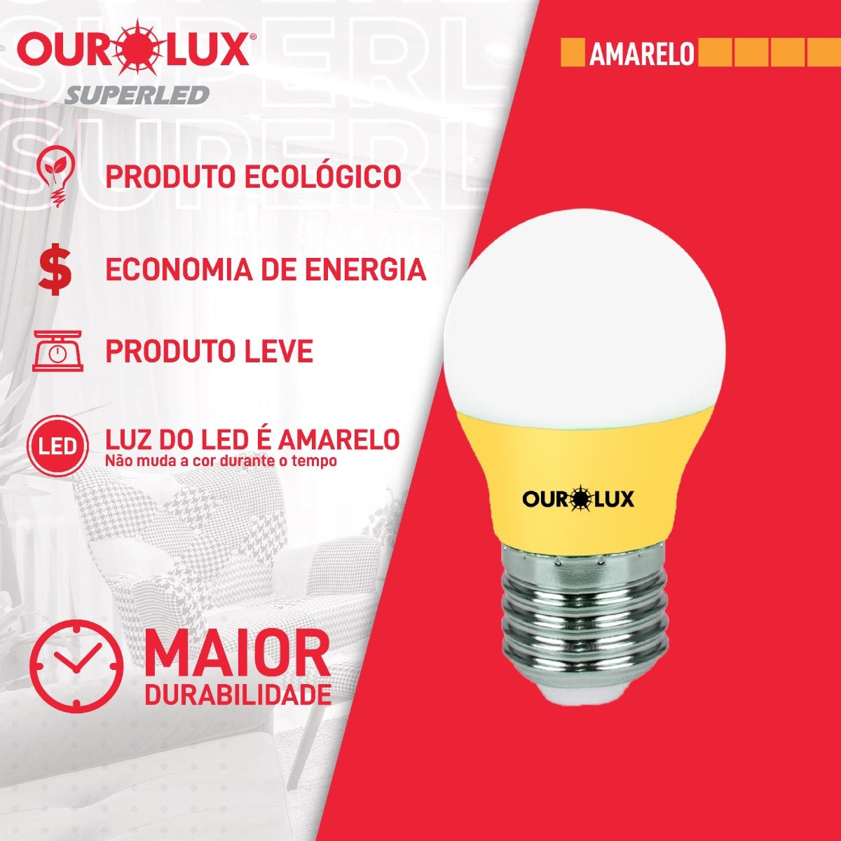 Lâmpada LED Ourolux Superled S30 Colors 3W Amarela Bivolt - 05433